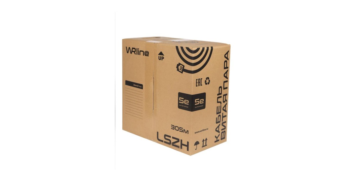 Купить Кабель витая пара неэкранир. U/UTP кат.5E 4 пары (0.50мм) ОЖ внутр. LSZH нг(А)-HF WR-UTP-4P-C5E-LSZH-GY сер. (уп.305м) WRLine 505750 WRline оптом в Москве