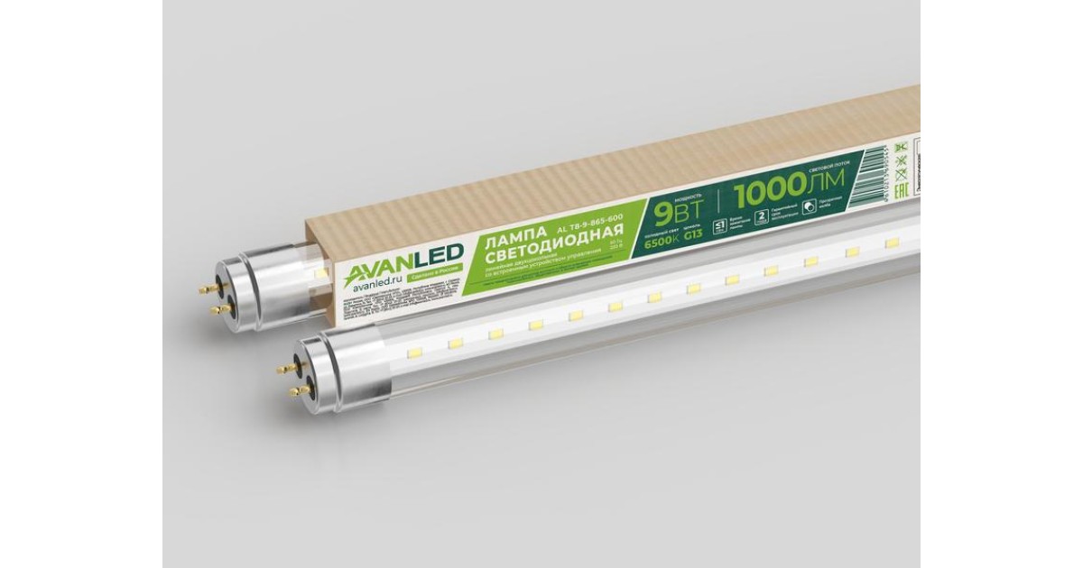 Купить Лампа светодиодная AL T8-9-865-600 9Вт прозрачная 6500К холод. бел. G13 1000лм 195-265В (пр-во РФ) 11206651 AVANLED оптом в Москве