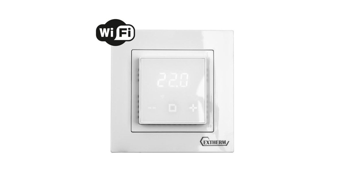 Купить Термостат программируемый по Wi-Fi с сенсорными кнопками и датчиком темпер. пола; расписанием на неделю; совместим с рамками с внутрен. размером 56х56мм Schneider Unica; Exxact и Legrand Valena бел. Extherm ET-44(w) EXTHERM оптом в Москве