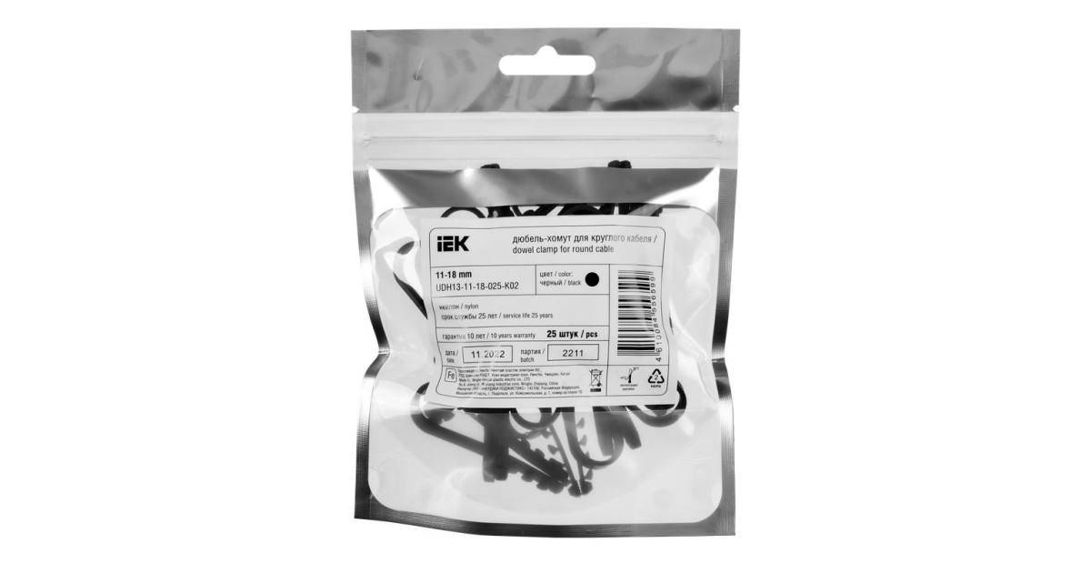 Купить Дюбель-хомут 11-18мм для круглого кабеля нейлон черн. (уп.25шт) UDH13-11-18-025-K02 IEK оптом в Москве