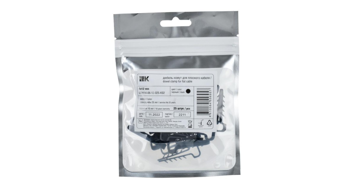 Купить Дюбель-хомут 6х12мм для плоского кабеля нейлон черн. (уп.25шт) UDH14-06-12-025-K02 IEK оптом в Москве