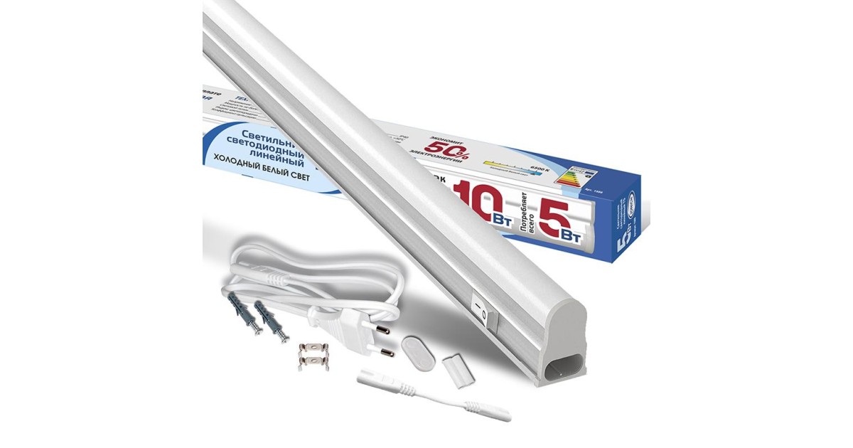 Купить Светильник светодиодный ILED-COCB-СПБТ5-300-5-450-230-6.5-IP40 5Вт 6500К IP40 450лм 230В 300мм СПБ Т5 линейный 1566 IONICH оптом в Москве