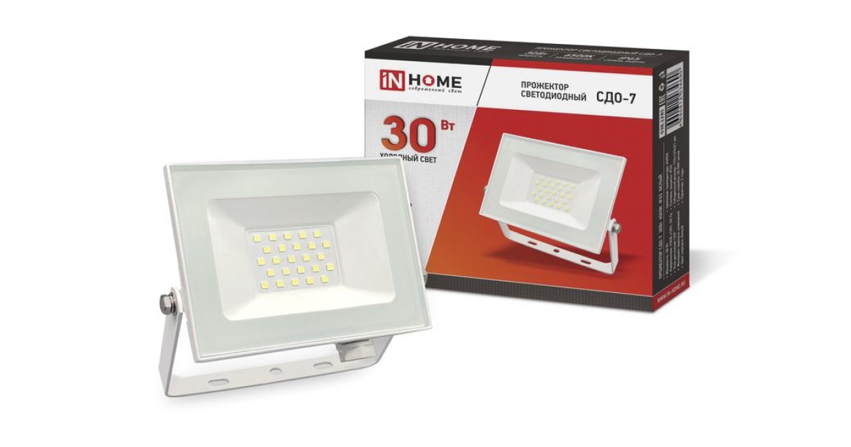 Купить Прожектор светодиодный СДО-7 30Вт 6500К IP65 2700лм 230В бел. 4690612034690 IN HOME оптом в Москве