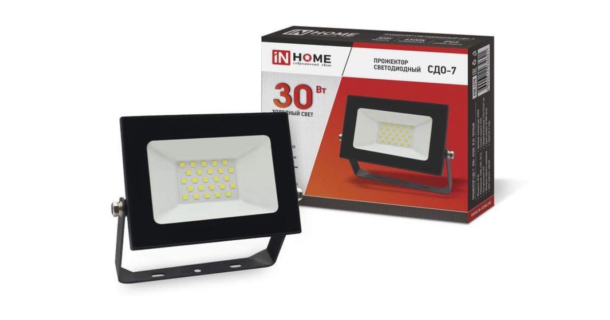 Купить Прожектор светодиодный СДО-7 30Вт 6500К IP65 2700лм 230В черн. 4690612034621 IN HOME оптом в Москве