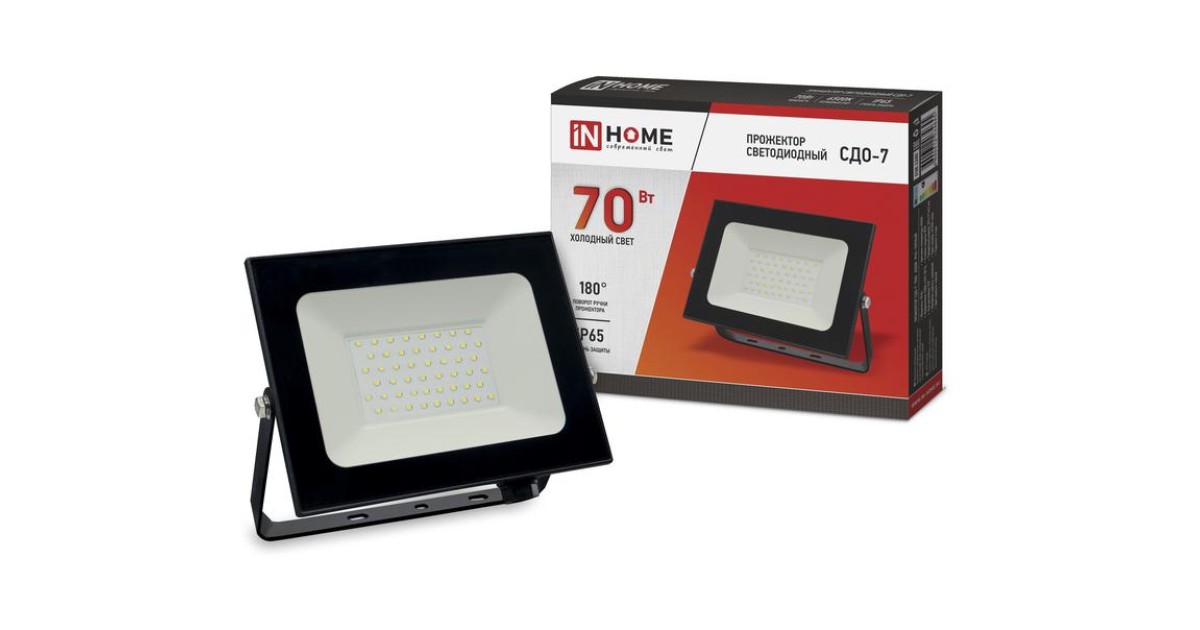 Купить Прожектор светодиодный СДО-7 70Вт 6500К IP65 6300лм 230В черн. 4690612034645 IN HOME оптом в Москве