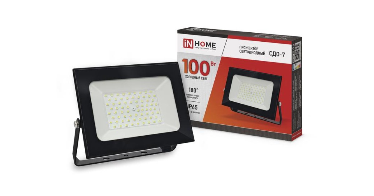 Купить Прожектор светодиодный СДО-7 100Вт 6500К IP65 9000лм 230В черн. 4690612034652 IN HOME оптом в Москве
