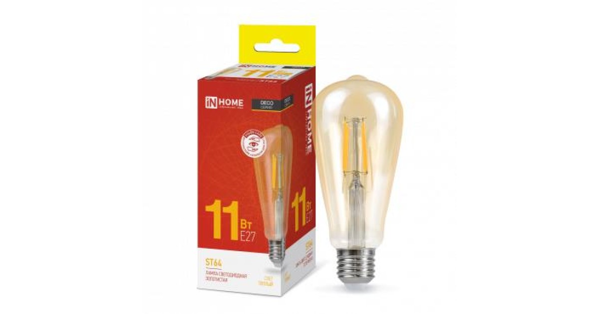 Купить Лампа светодиодная LED-ST64-deco gold 11Вт цилиндр золотая 3000К тепл. бел. E27 1160лм 230В 4690612035673 IN HOME оптом в Москве