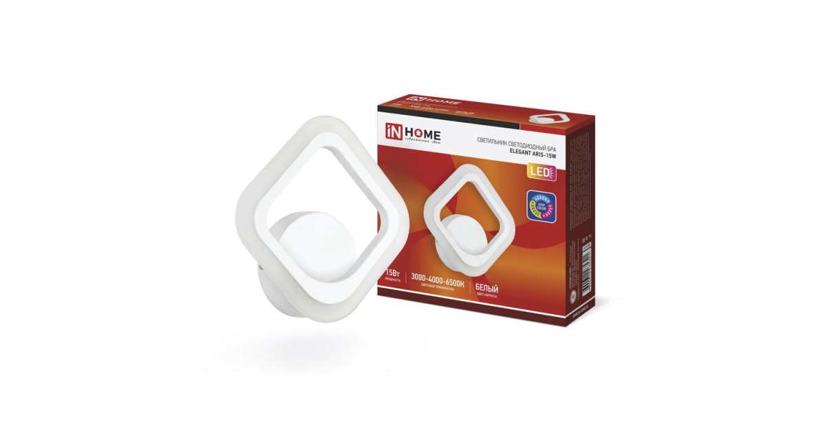 Купить Светильник светодиодный ELEGANT ARIS-15W 15Вт 3000-6500К 1200лм 230В STEP COLOR бел. 4690612035321 IN HOME оптом в Москве