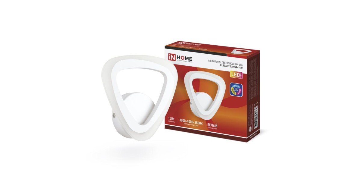 Купить Светильник светодиодный бра ELEGANT SANSA-15W 15Вт 230В 3000-4000-6500K 1050Лм STEP COLOR белый 4690612035307 IN HOME оптом в Москве