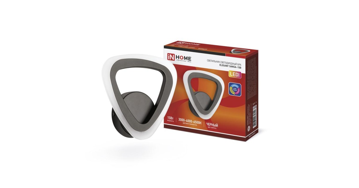 Купить Светильник светодиодный ELEGANT SANSA-15B 15Вт 3000-6500К 1200лм 230В STEP COLOR черн. 4690612035314 IN HOME оптом в Москве