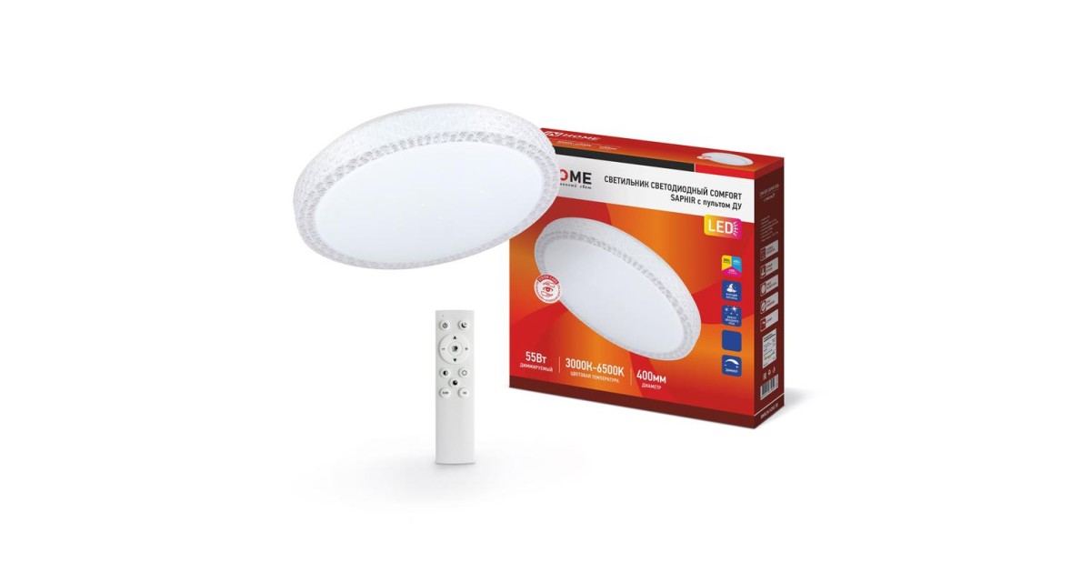 Купить Светильник светодиодный COMFORT SAPHIR 55Вт 230В 3000-6500К 4400лм 400х95мм с пультом ДУ 4690612034850 IN HOME оптом в Москве