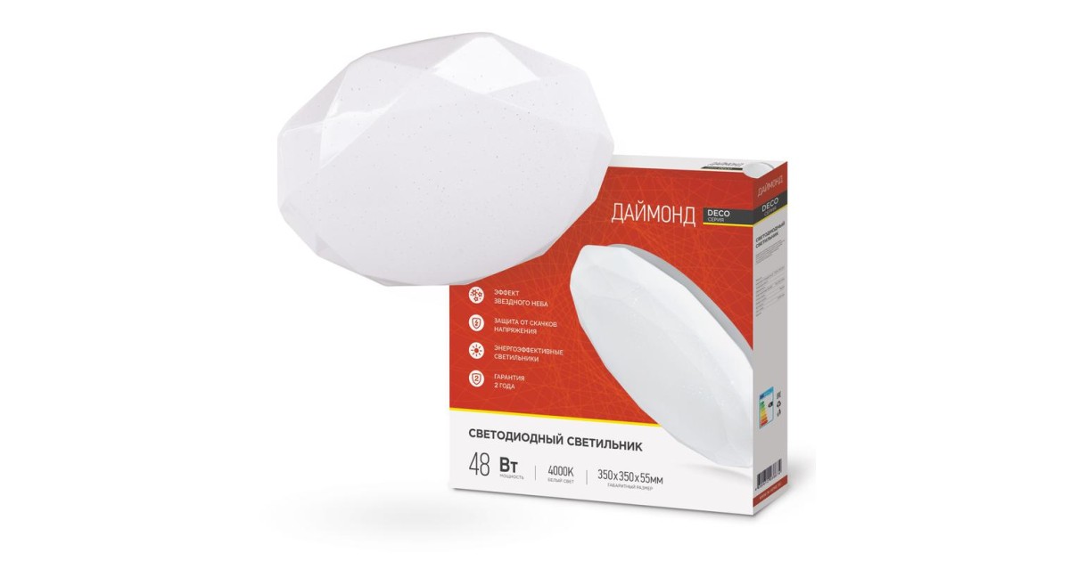Купить Светильник светодиодный DECO ДАЙМОНД 48Вт 230В 4000К 4320лм 380х55мм 4690612038674 IN HOME оптом в Москве