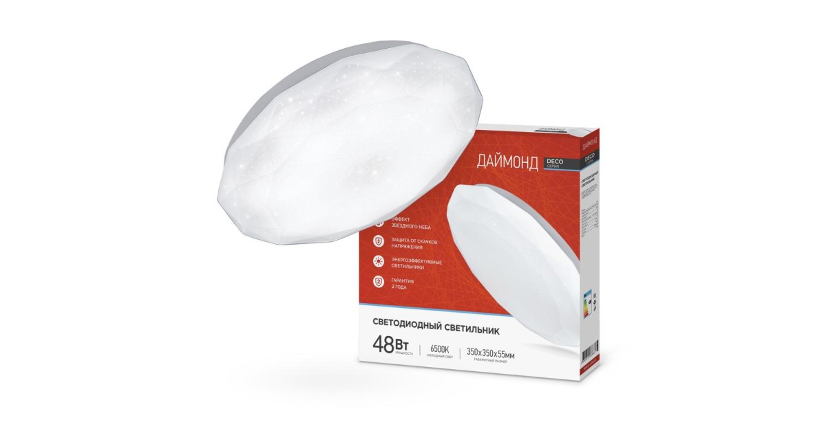 Купить Светильник светодиодный DECO 48Вт 230В 6500К 3120лм 377х73мм ДАЙМОНД 4690612038681 IN HOME оптом в Москве