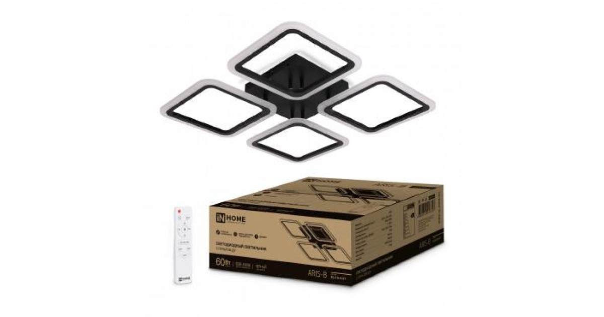 Купить Светильник светодиодный ELEGANT ARIS-B 60Вт 230В 3000-6500К 4700лм 450х450х75мм с пультом ДУ черн. 4690612043357 IN HOME оптом в Москве