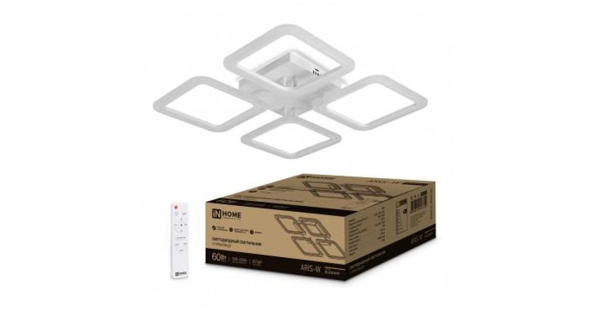 Купить Светильник светодиодный ELEGANT ARIS-W 60Вт 230В 3000-6500К 4700лм 450х450х75мм с пультом ДУ бел. 4690612043340 IN HOME оптом в Москве