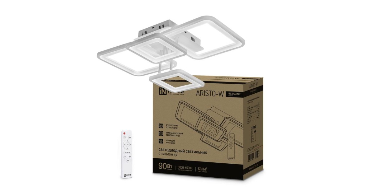 Купить Светильник светодиодный ELEGANT ARISTO-W 90Вт 230В 3000-6500К 7000лм 535х370х151мм пульт ДУ бел. 4690612047300 IN HOME оптом в Москве