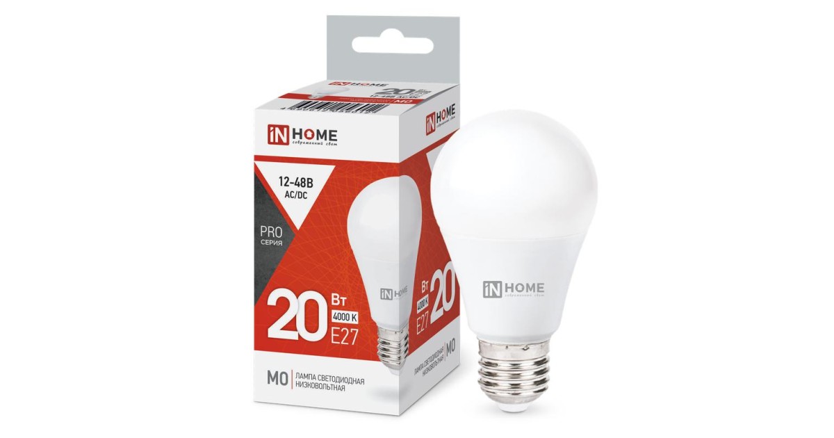 Купить Лампа светодиодная низковольтная LED-MO-PRO 20Вт 12-48В E27 4000К 1650лм IN HOME 4690612056012 IN HOME оптом в Москве