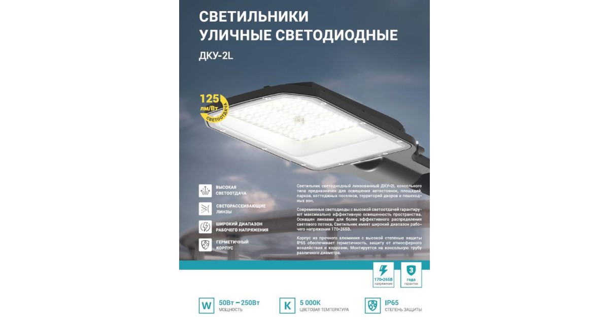 Купить Светильник уличный линзованный светодиодный ДКУ-2L 70Вт 230В 5000К 8750лм 125лм/Вт 42-48мм IP65 NEOX 4690612057088 NEOX оптом в Москве