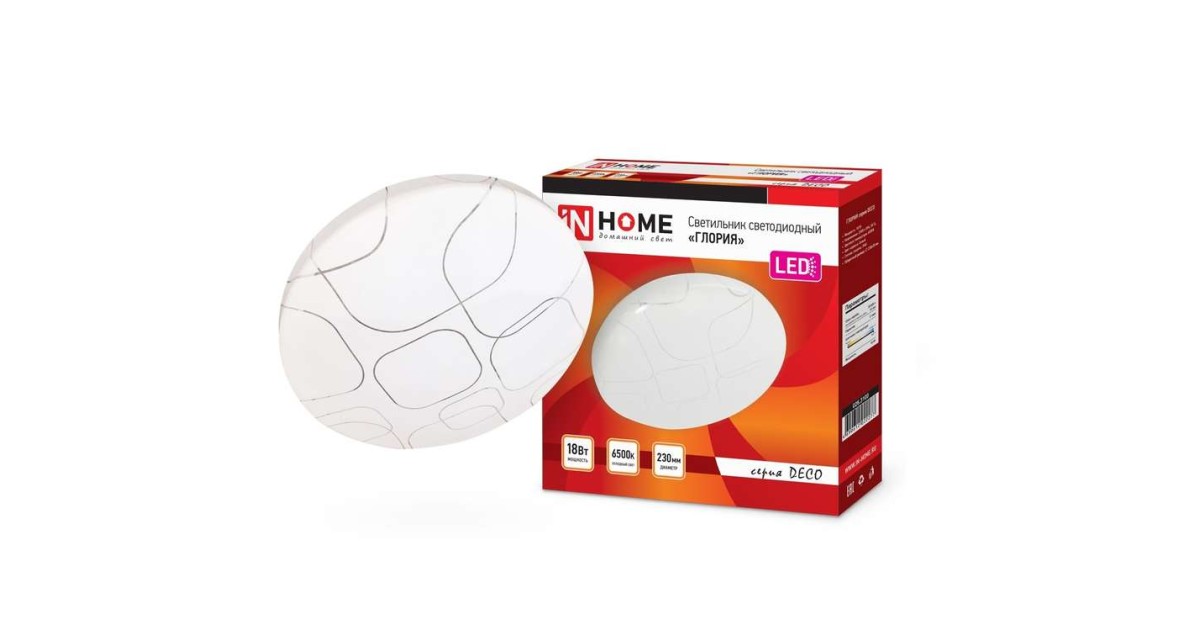 Купить Светильник светодиодный DECO 18Вт 230В 6500К 1620лм 260х55мм ГЛОРИЯ 4690612022277 IN HOME оптом в Москве