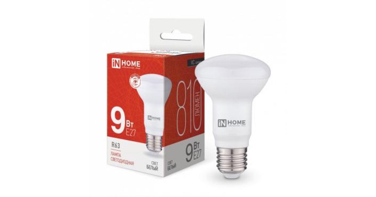 Купить Лампа светодиодная LED-R63-VC 9Вт рефлектор 4000К нейтр. бел. E27 810лм 230В 4690612024325 IN HOME оптом в Москве