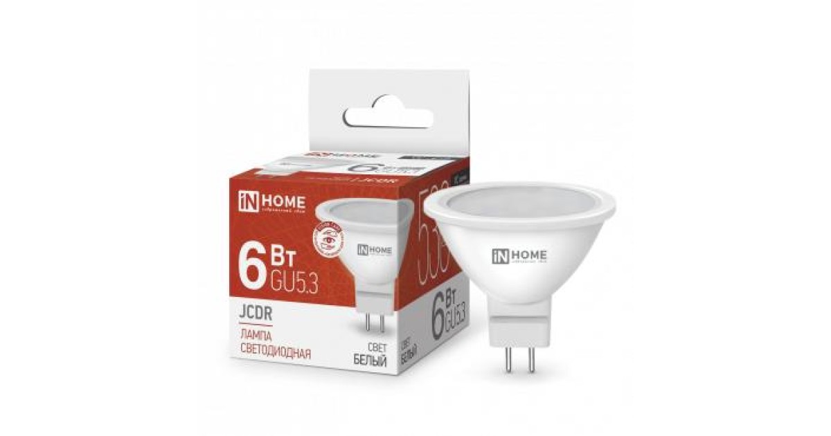 Купить Лампа светодиодная LED-JCDR-VC 6Вт рефлектор 4000К нейтр. бел. GU5.3 530лм 230В 4690612020372 IN HOME оптом в Москве