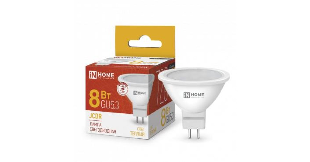 Купить Лампа светодиодная LED-JCDR-VC 8Вт рефлектор 3000К тепл. бел. GU5.3 720лм 230В 4690612020327 IN HOME оптом в Москве