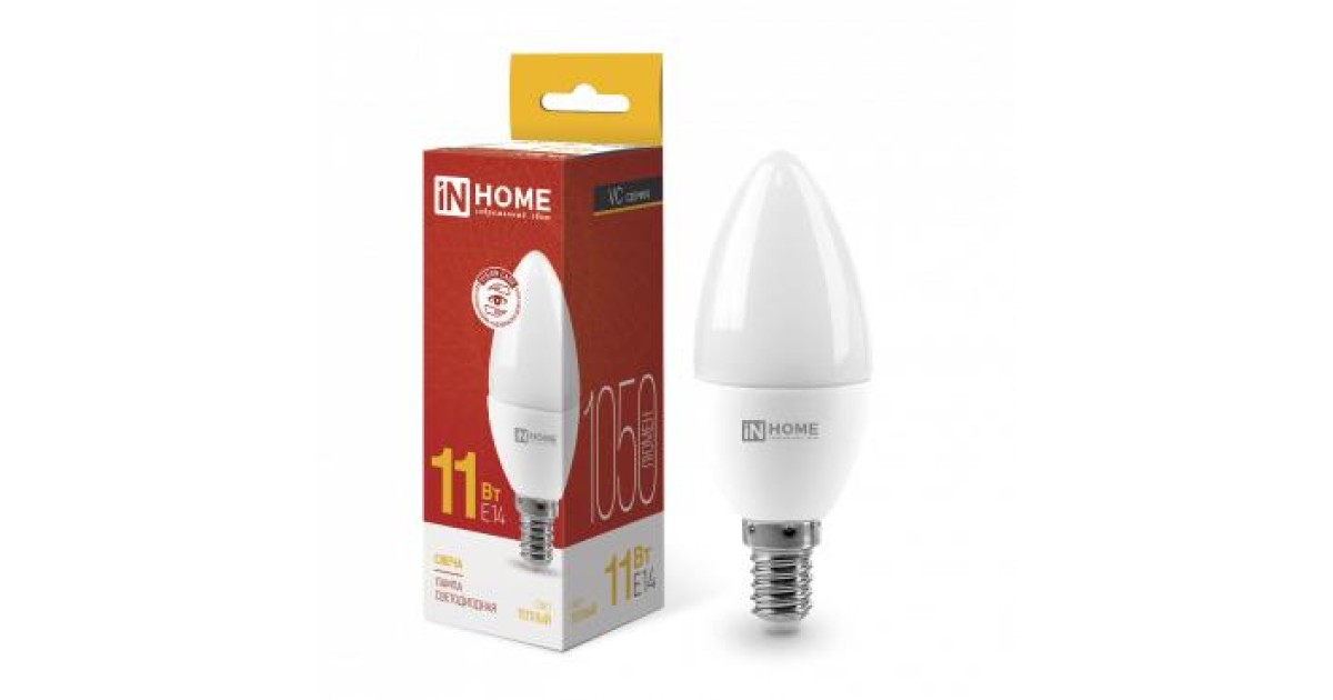 Купить Лампа светодиодная LED-СВЕЧА-VC 11Вт свеча 3000К тепл. бел. E14 1050лм 230В 4690612020464 IN HOME оптом в Москве