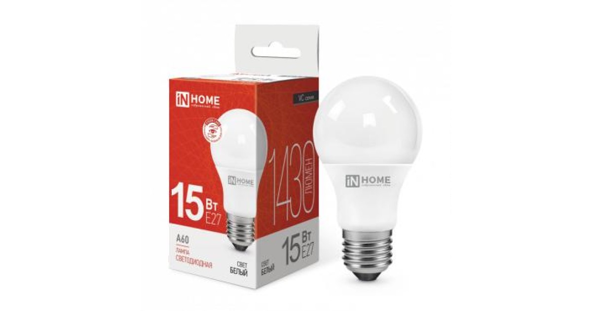 Купить Лампа светодиодная LED-A60-VC 15Вт грушевидная 4000К нейтр. бел. E27 1430лм 230В 4690612020273 IN HOME оптом в Москве