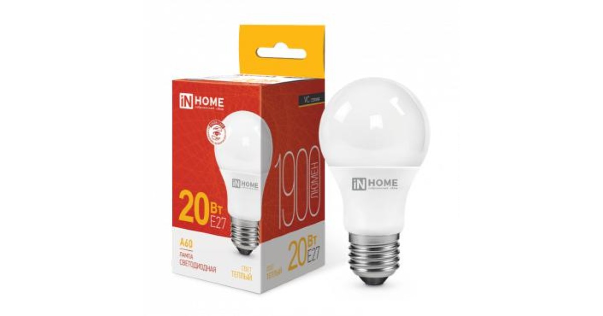 Купить Лампа светодиодная LED-A60-VC 20Вт грушевидная 3000К тепл. бел. E27 1900лм 230В 4690612020297 IN HOME оптом в Москве