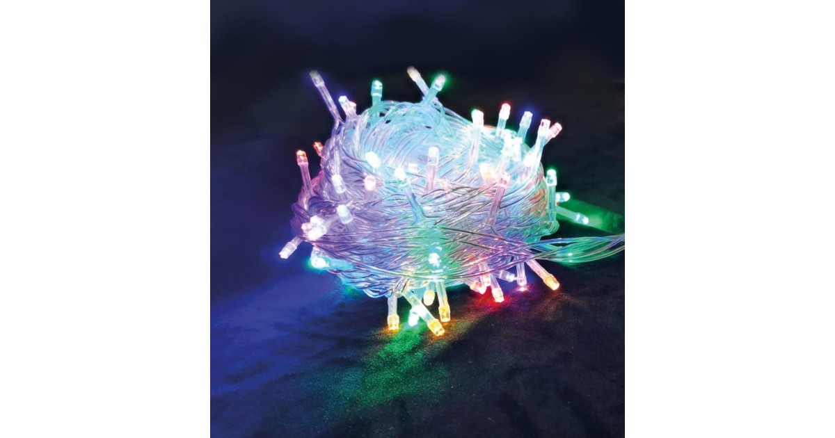 Купить Гирлянда светодиодная 100LED бел. прозр. провод 6.5м расстояние между лампами 6см 8 режимов мигания KOC_GIR100LED_RGB_7m Космос оптом в Москве