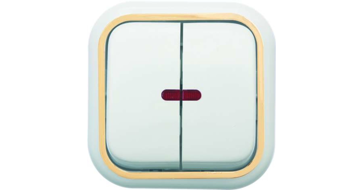 Купить Выключатель 2-кл. ОП Валентина 10А IP20 с индикацией бел./зол. Кунцево 7637 Кунцево-Электро оптом в Москве