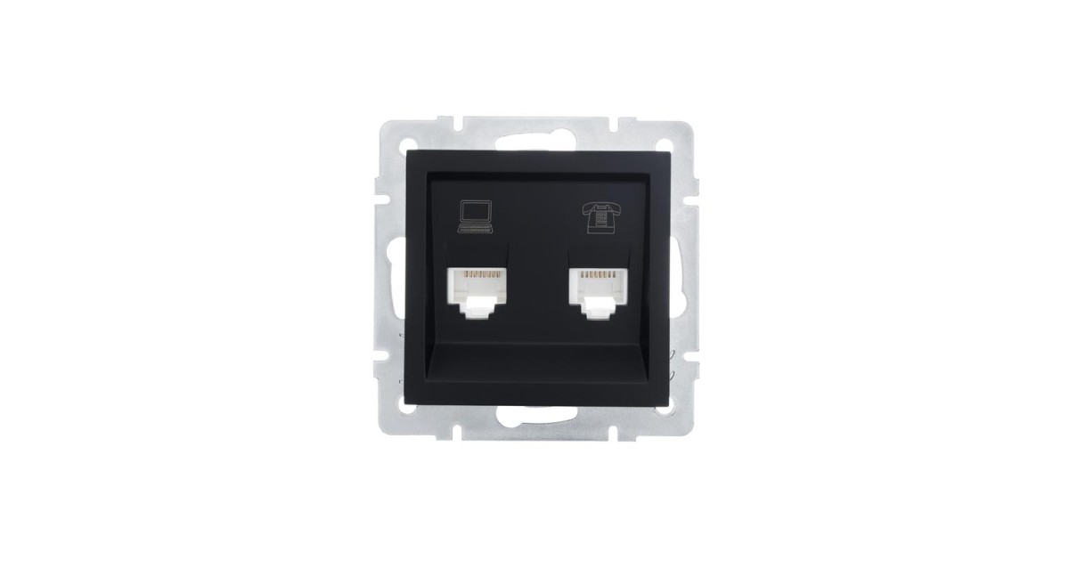 Купить Розетка компьютерная + телефонная 1-м СП Vesna механизм черн. бархат 742-4288-143 Lezard оптом в Москве
