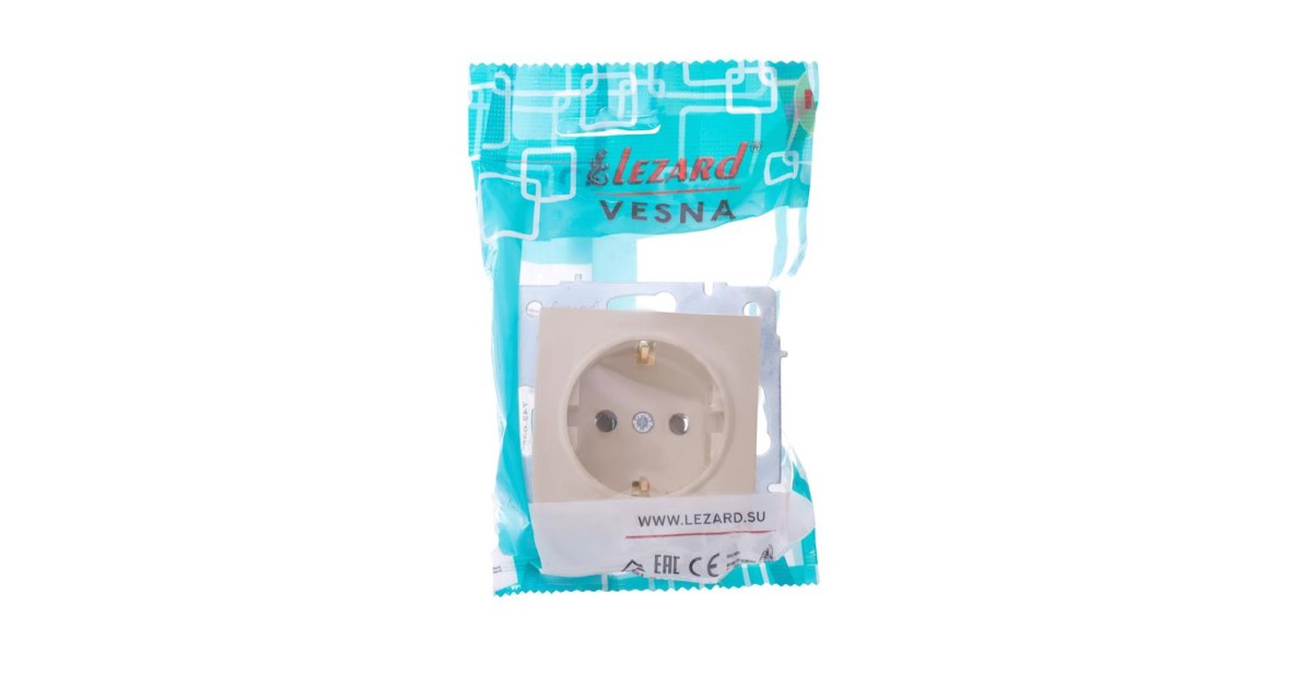 Купить Розетка 1-м СП Vesna с заземл. ПБТ механизм крем. 742-0388-122B Lezard оптом в Москве