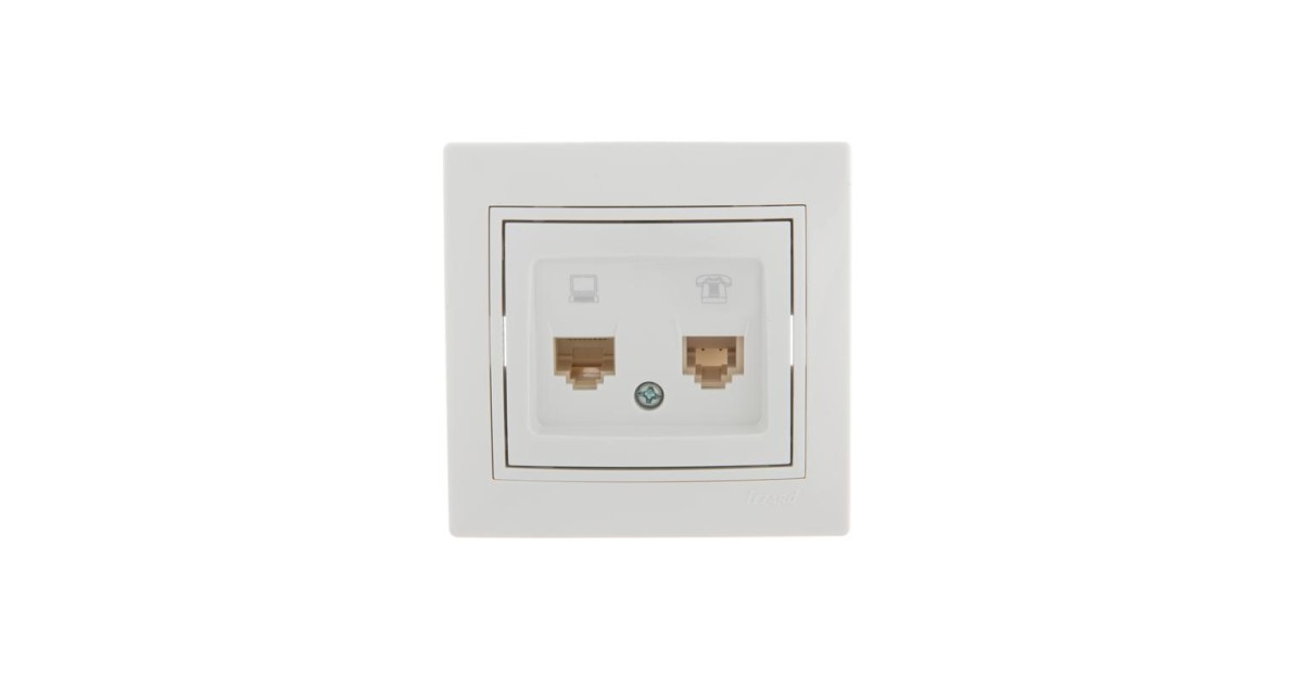 Купить Розетка компьютерная + телефонная 2-м СП Mira RJ45 + RJ11 бел./бел. 701-0202-143 Lezard оптом в Москве