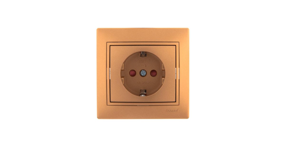 Купить Розетка 1-м СП Mira 16А IP20 с заземл. защ. шторки со вставкой керамика зол. метал. 701-1313-124 Lezard оптом в Москве