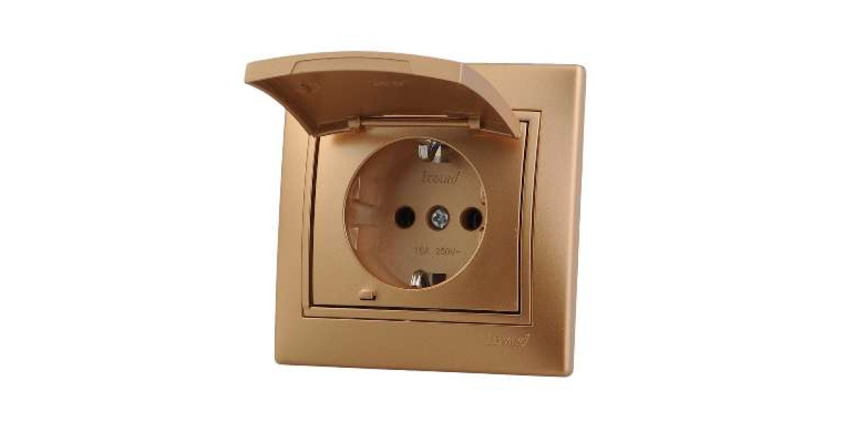 Купить Розетка 1-м СП Mira 16А IP20 с заземл. с защ. крышкой со вставкой керамика зол. метал. 701-1313-123 Lezard оптом в Москве