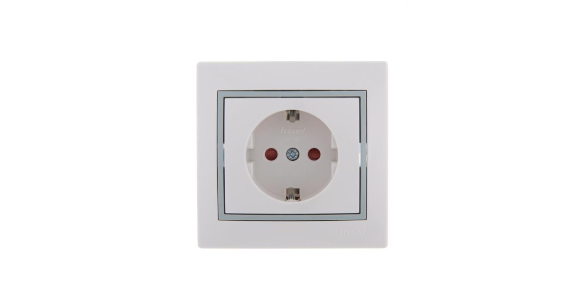 Купить Розетка 1-м СП Mira 16А IP20 с заземл. защ. шторки с сер. вставкой керамика бел. 701-0215-124 Lezard оптом в Москве