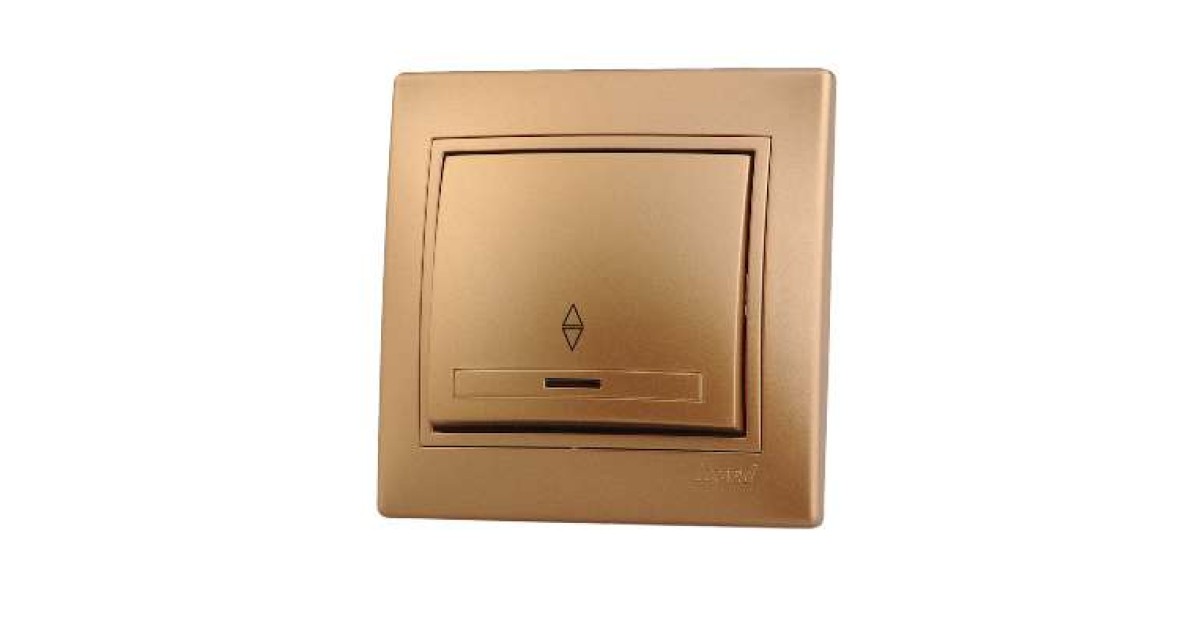 Купить Переключатель проходной 1-кл. СП Mira 10А IP20 с подсветкой со вставкой зол. метал. 701-1313-114 Lezard оптом в Москве