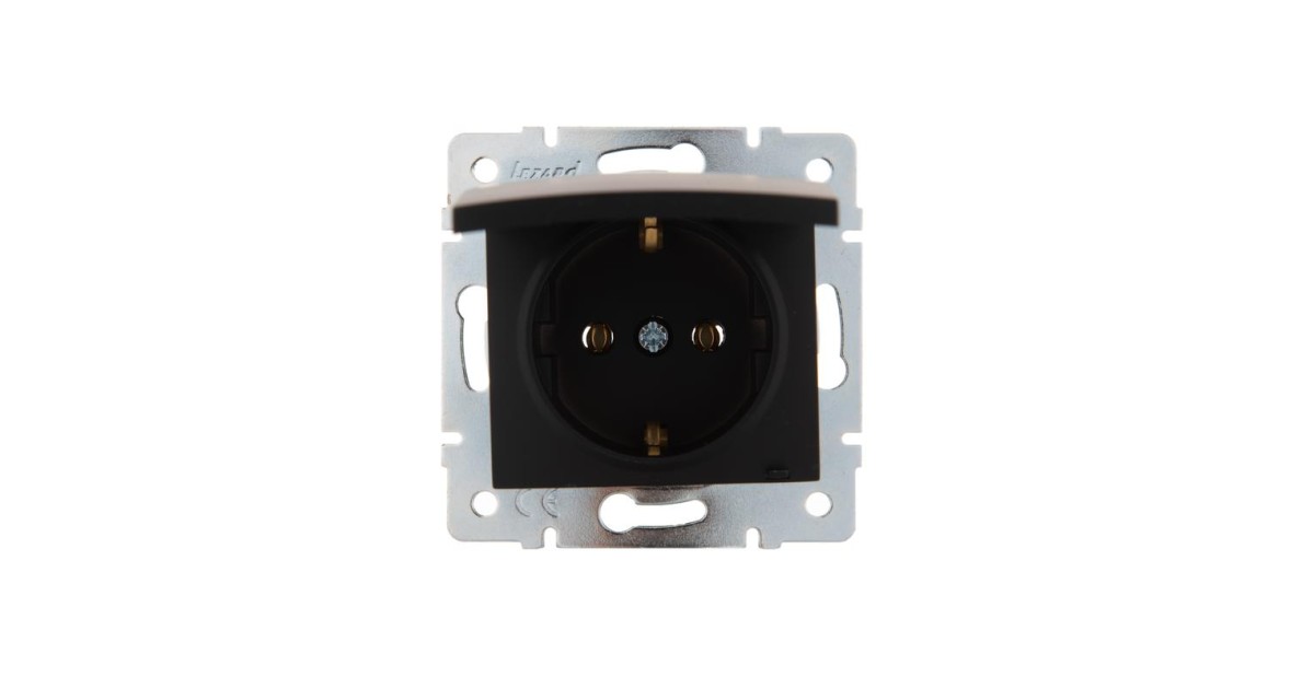 Купить Розетка 1-м СП Karina с заземл. с крышкой термопласт механизм черн. бархат 707-4288-123B Lezard оптом в Москве