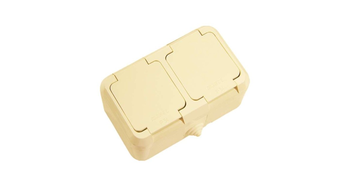 Купить Розетка 2-м ОП 16А IP44 с заземл. с крышкой п/герм. крем. 18254 Makel оптом в Москве