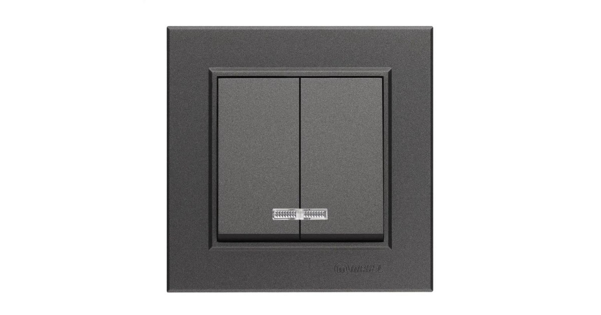 Купить Выключатель 2-кл. СП Karea 10А IP20 дым. металлик с подсветкой 56050023 Makel оптом в Москве