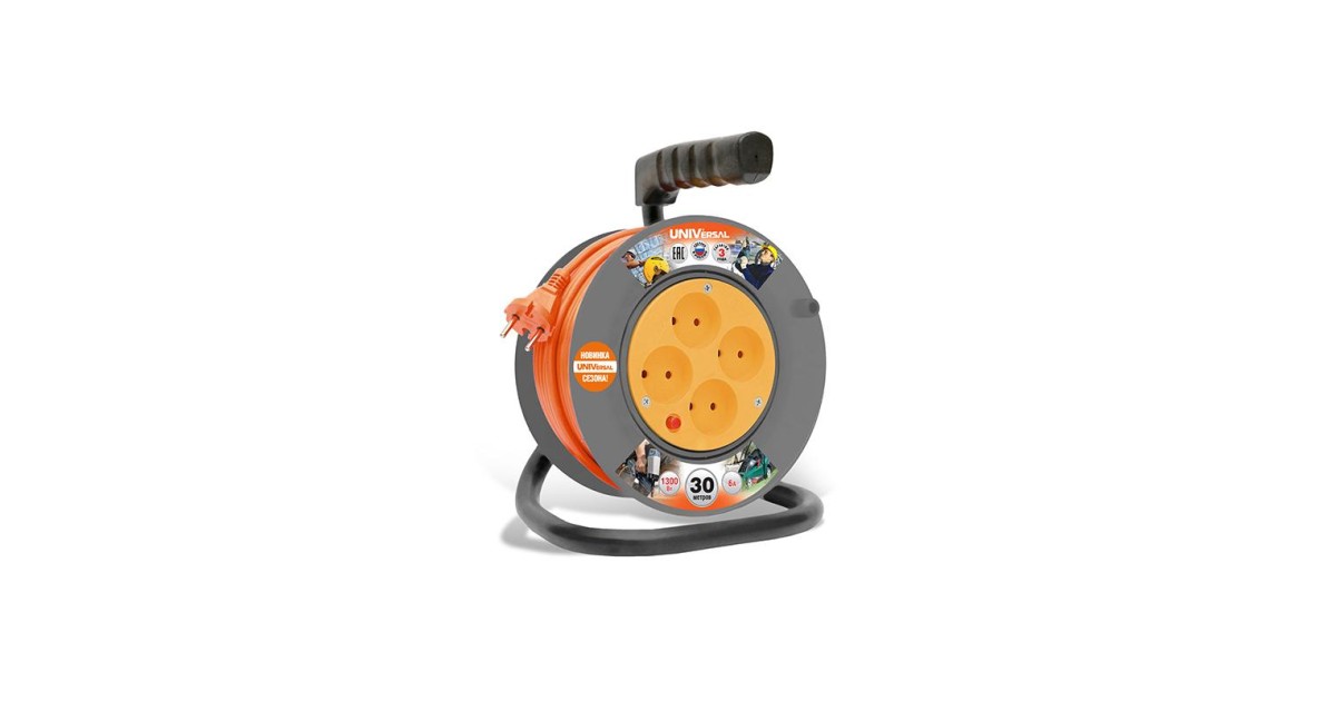 Купить Удлинитель на катушке 4х30м без заземл. 6А IP20 У6-014 ПВС 2х0.75 термозащита 9632059 UNIVersal оптом в Москве