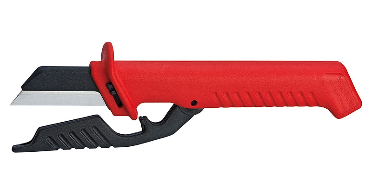 Купить Нож для кабеля VDE, сменное лезвие 50 мм, длина 190 мм, 1-комп диэлектрическая ручка, нерж. хирургич KN-9856 Knipex оптом в Москве