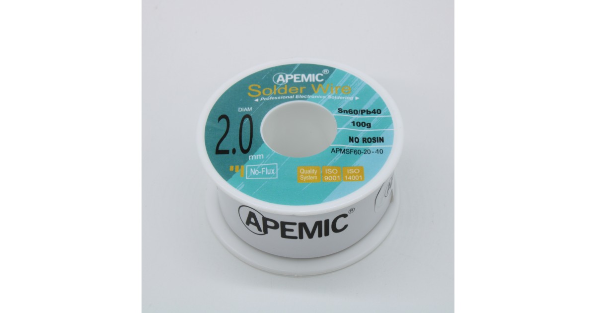 Купить Припой Sn60Pb40 2мм 100гр без флюса APEMIC оптом в Москве