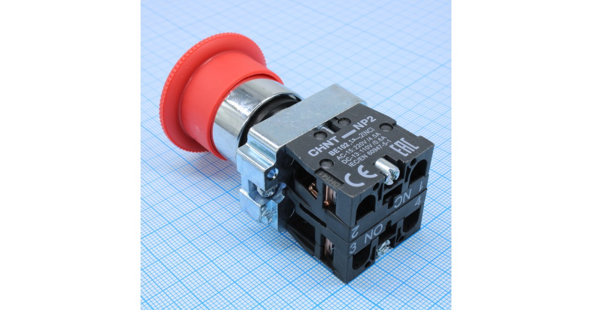 Купить Кнопка управления "Грибок" NP2-BS545 d40мм 1НО+1НЗ IP40 с фиксацией без подсветки красн. 574016 CHINT оптом в Москве