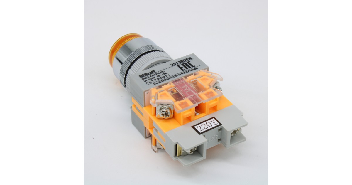 Купить Выключатель кнопочный с фиксацией ABFP d22 мм желтая LED 220В ВK-22 25138DEK DEKraft оптом в Москве