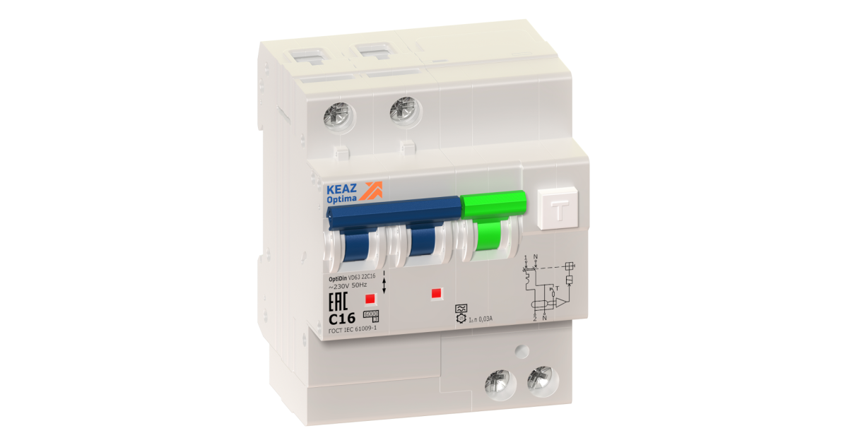 Купить АВДТ с защитой от сверхтоков OptiDin VD63-22C10-A-УХЛ4 (2P, C10, 30mA) 103452 КЭАЗ оптом в Москве