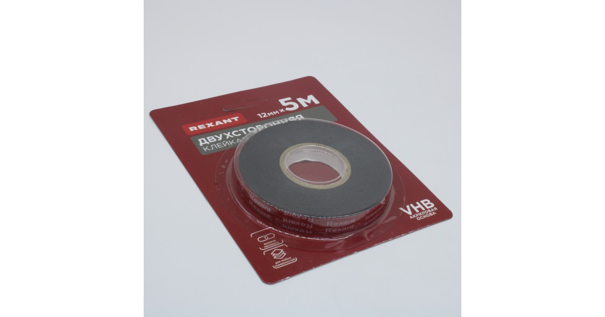 Купить Лента клейкая двухсторонняя черная, на VHB акриловой основе, 12 мм х 5 м Rexant оптом в Москве