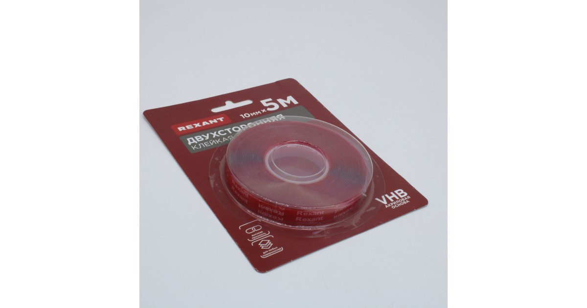 Купить Лента клейкая двухсторонняя прозрачная, на VHB акриловой основе, 10 мм х 5 м Rexant оптом в Москве