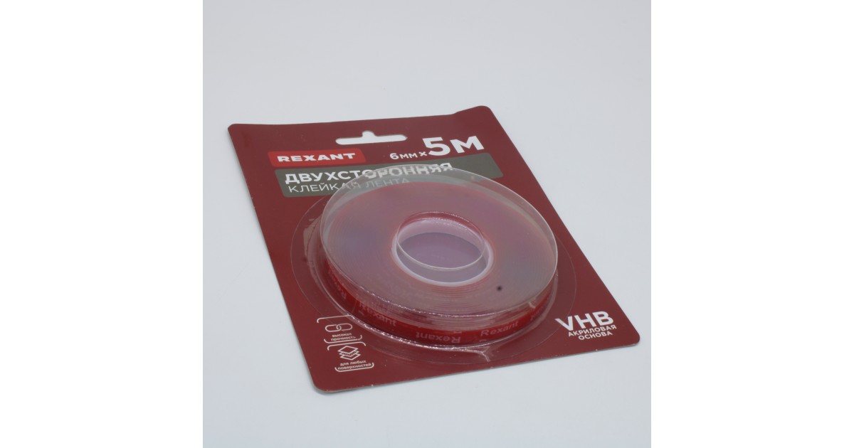 Купить Лента клейкая двухсторонняя прозрачная, на VHB акриловой основе, 6 мм х 5 м Rexant оптом в Москве